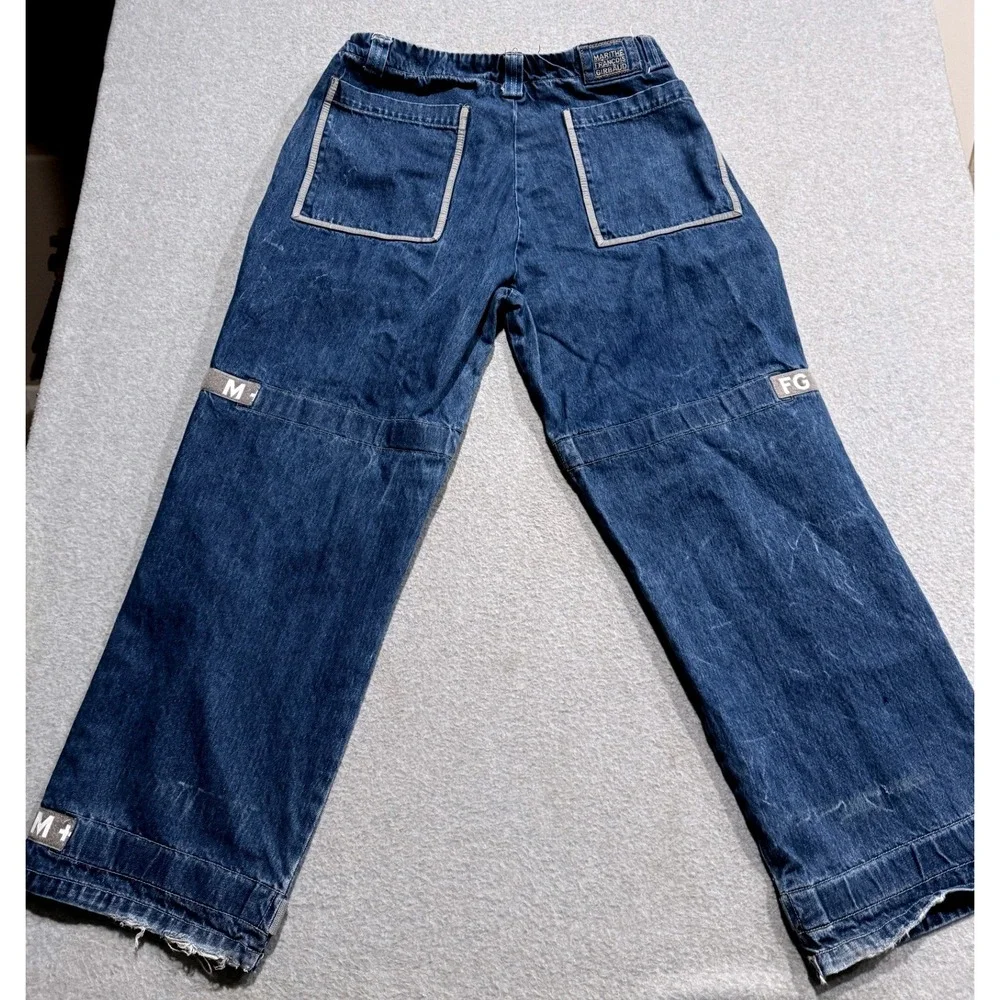 Marithe Francois Girbaud Mens 40M Blue Cargo Jeans Wide Leg Logo Straps Y2K 90s
